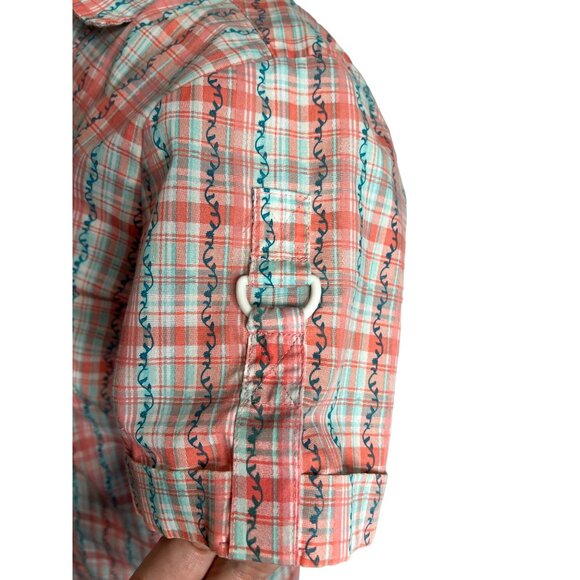 Adrian Delafield blouse medium plaid flowers short sleeve pocket collar - Picture 7 of 11